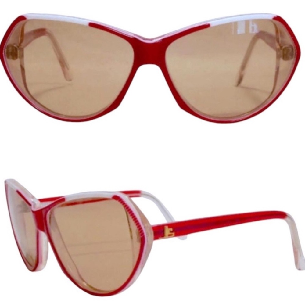 1980’s Jean-Louis Scherrer Paris Red & White Angular Sunglasses, Frame France